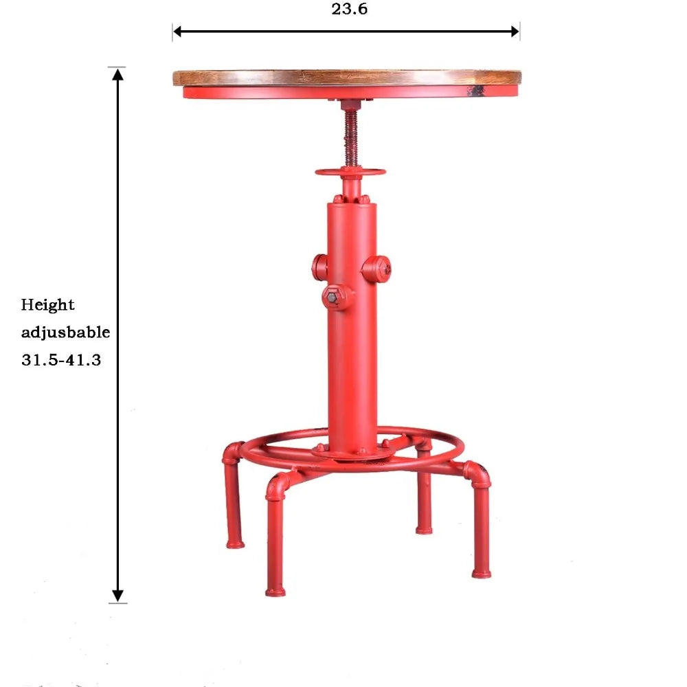 Industrial Bar Table 31.5-41.3" Adjustable Pub Table Kitchen Dining Coffee Bistro Table (Red) Using natural pine wood desktop