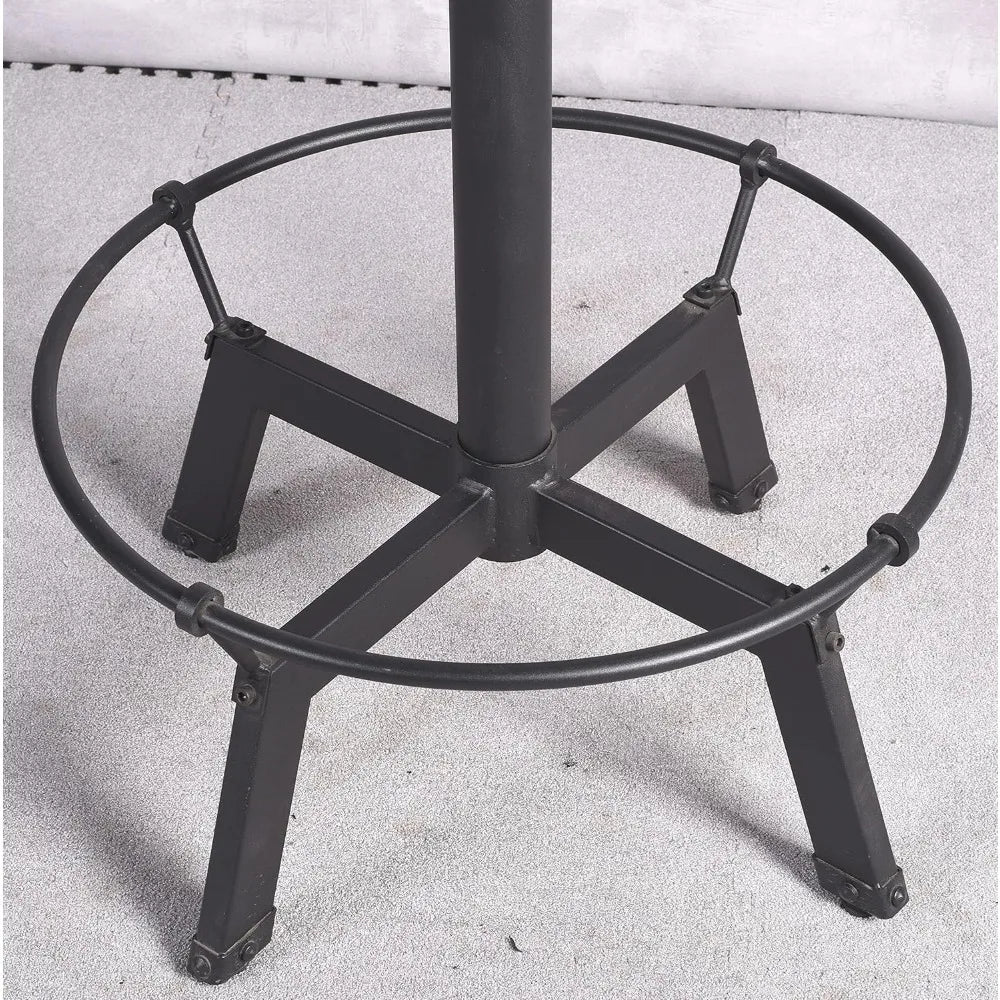 Industrial Pub Table 23.65" Round Wood Top Adjustable Height 33.5"-39.4" with Handle Black Bar Table