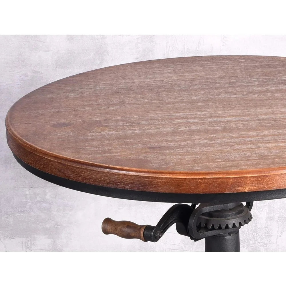 Industrial Pub Table 23.65" Round Wood Top Adjustable Height 33.5"-39.4" with Handle Black Bar Table