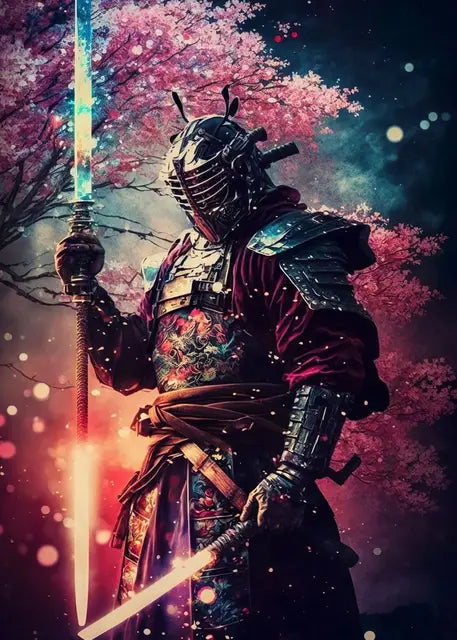 Japanese Black Samurai Sakura Warrior Posters