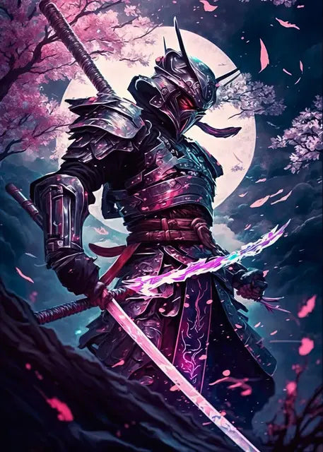 Japanese Black Samurai Sakura Warrior Posters