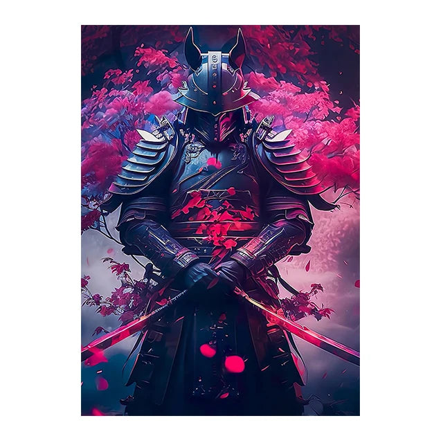 Japanese Black Samurai Sakura Warrior Posters