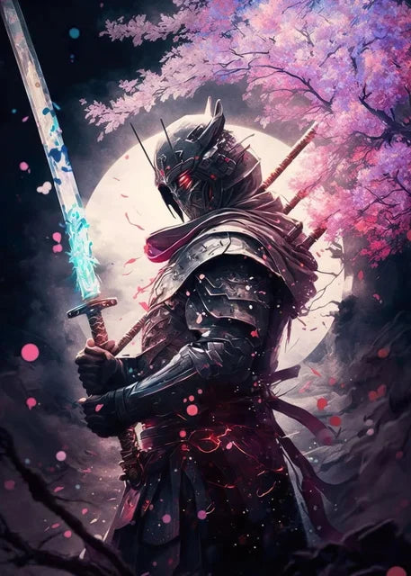 Japanese Black Samurai Sakura Warrior Posters