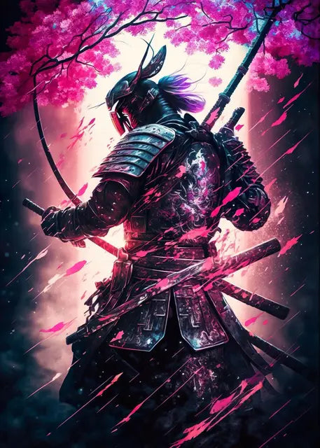 Japanese Black Samurai Sakura Warrior Posters