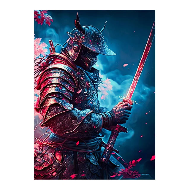 Japanese Black Samurai Sakura Warrior Posters