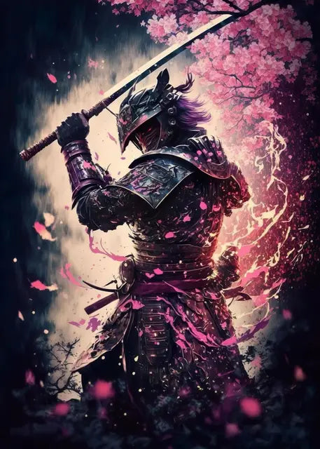 Japanese Black Samurai Sakura Warrior Posters