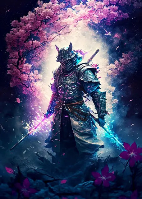 Japanese Black Samurai Sakura Warrior Posters