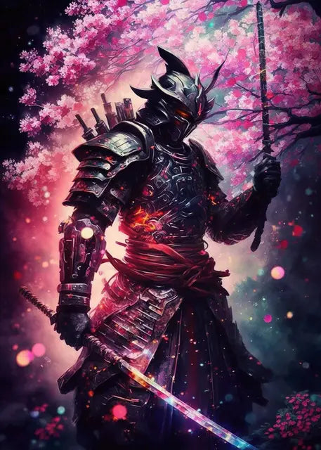 Japanese Black Samurai Sakura Warrior Posters