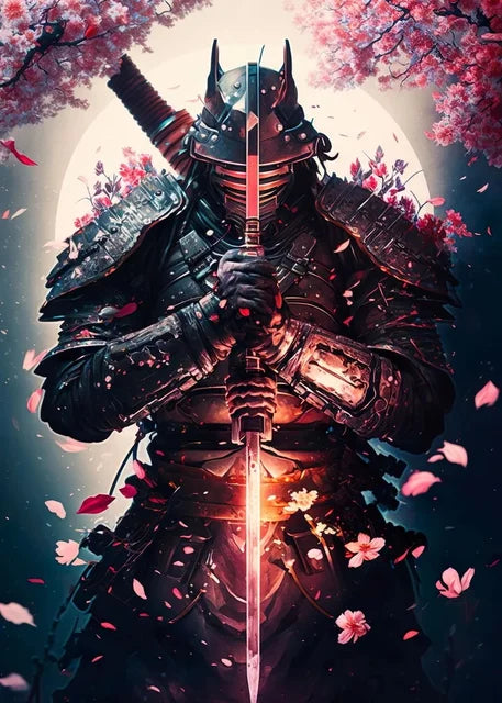 Japanese Black Samurai Sakura Warrior Posters