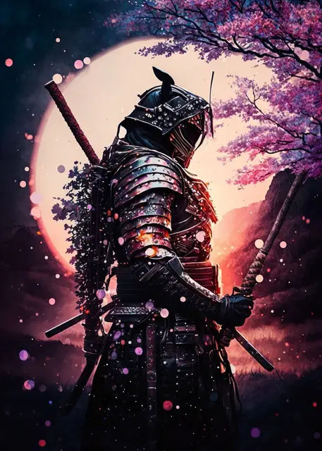 Japanese Black Samurai Sakura Warrior Posters