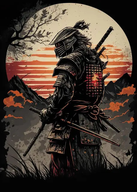 Japanese Black Samurai Sakura Warrior Posters