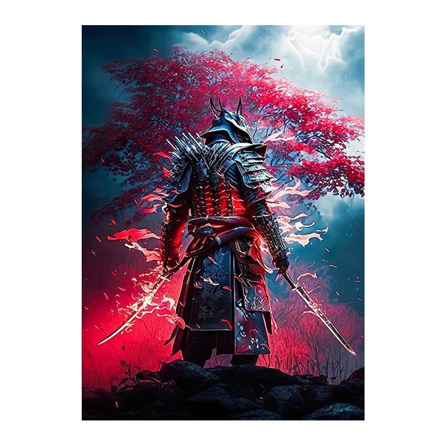 Japanese Black Samurai Sakura Warrior Posters