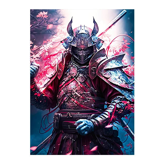 Japanese Black Samurai Sakura Warrior Posters