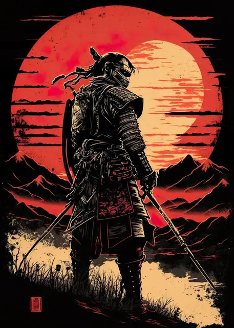 Japanese Black Samurai Sakura Warrior Posters