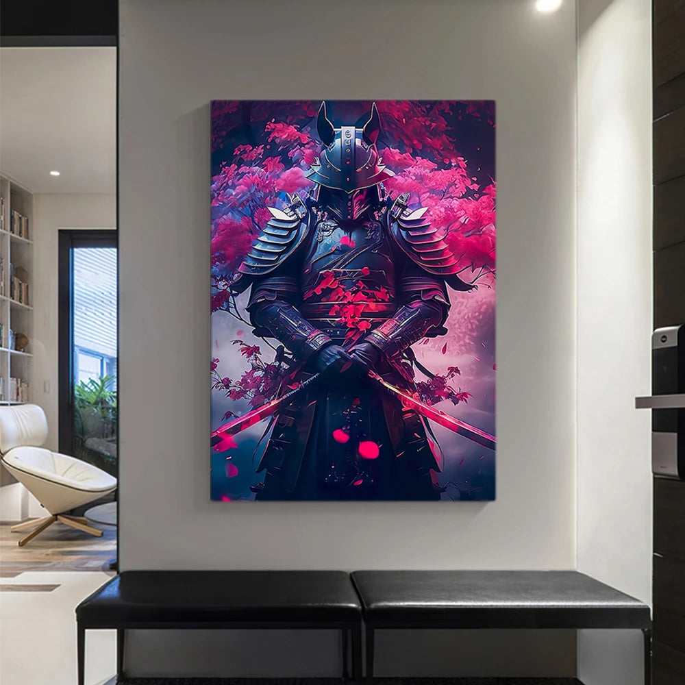 Japanese Black Samurai Sakura Warrior Posters