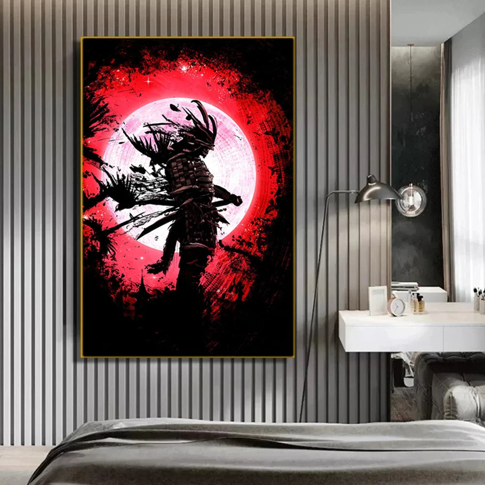 Japanese Black Samurai Sakura Warrior Posters