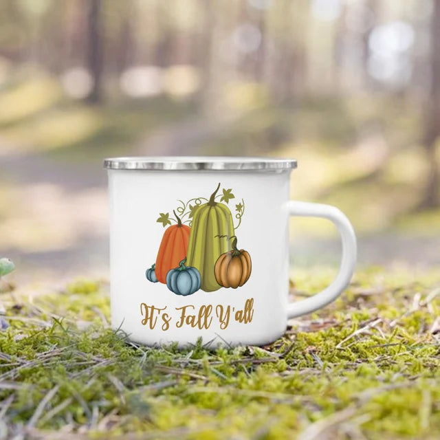 Fall Printed Enamel Coffee Mugs