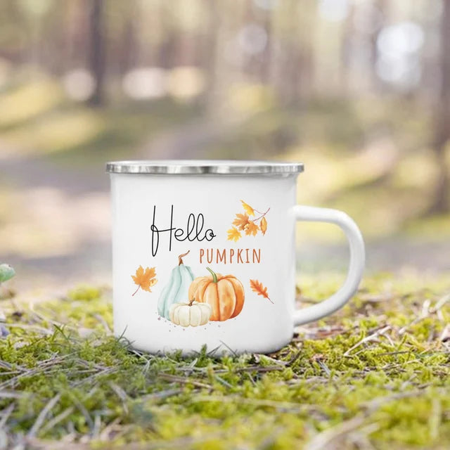 Fall Printed Enamel Coffee Mugs