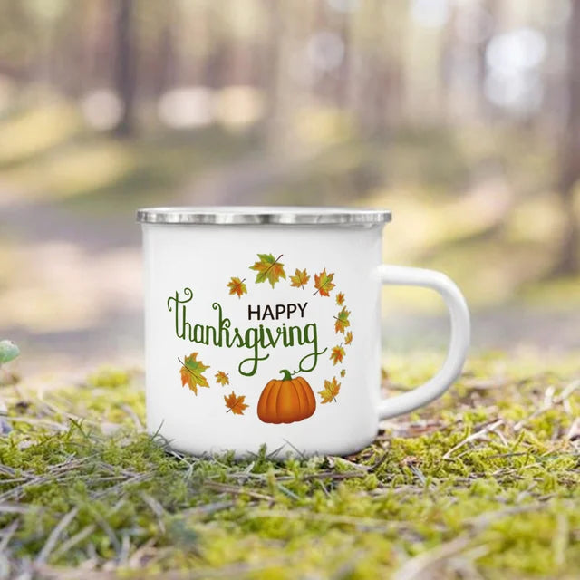 Fall Printed Enamel Coffee Mugs