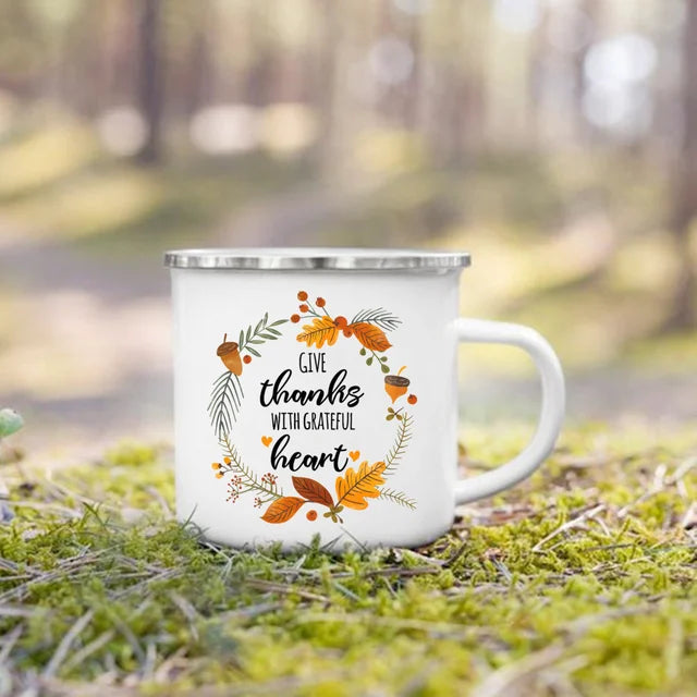 Fall Printed Enamel Coffee Mugs