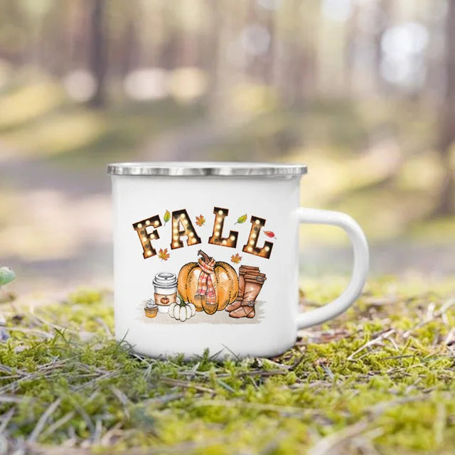 Fall Printed Enamel Coffee Mugs