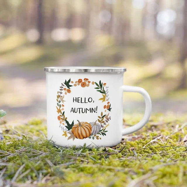 Fall Printed Enamel Coffee Mugs