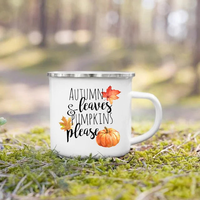 Fall Printed Enamel Coffee Mugs