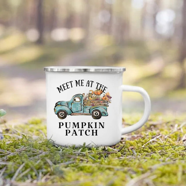 Fall Printed Enamel Coffee Mugs