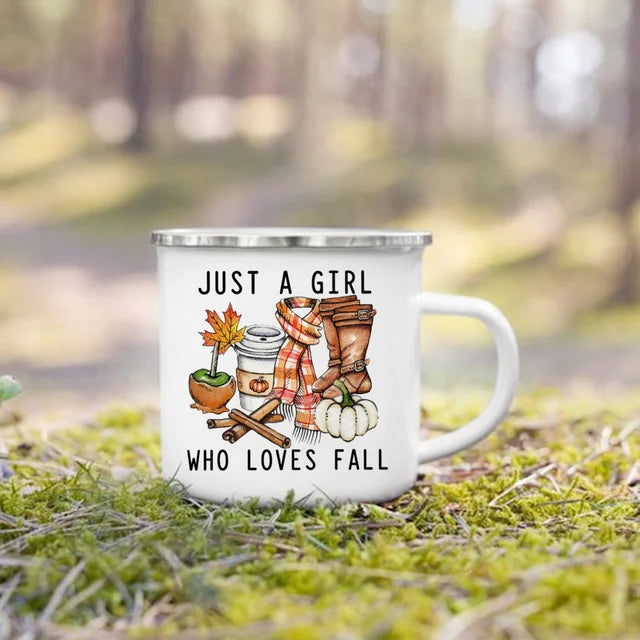 Fall Printed Enamel Coffee Mugs