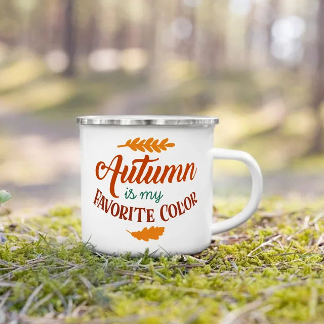 Fall Printed Enamel Coffee Mugs