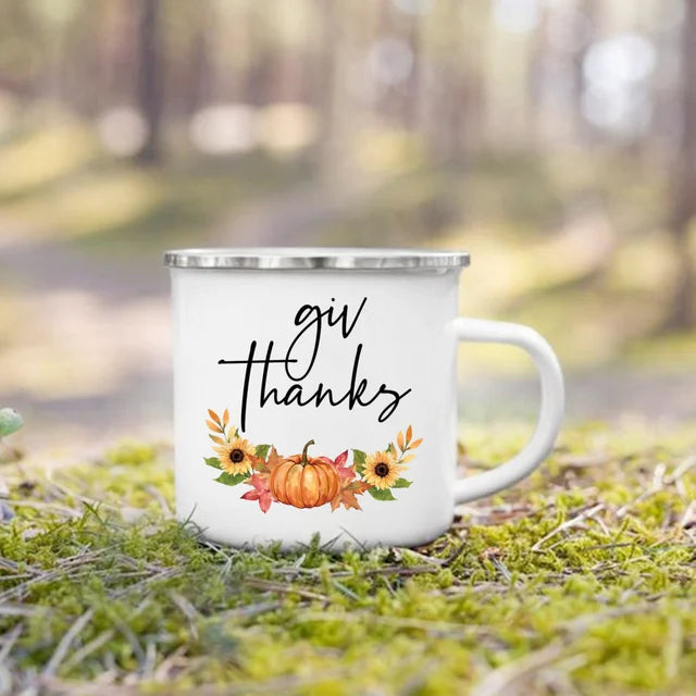 Fall Printed Enamel Coffee Mugs