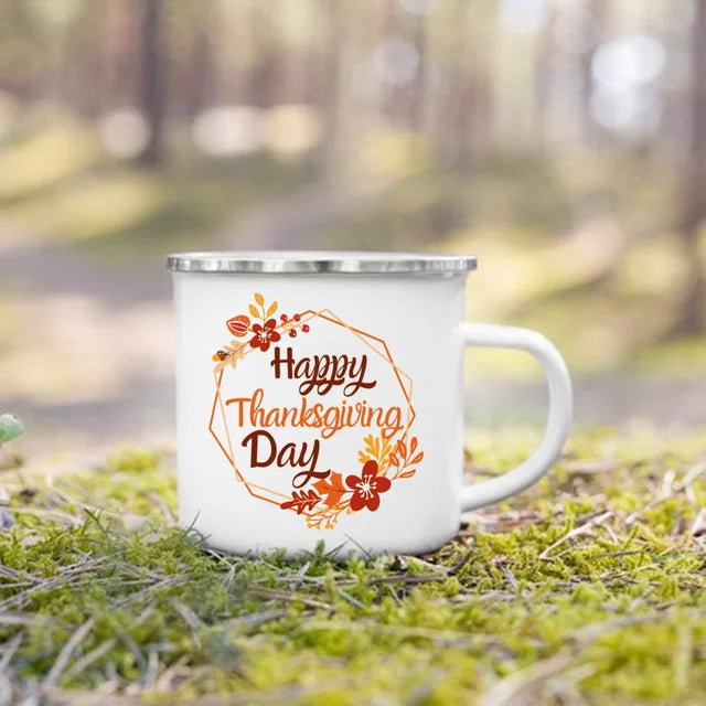 Fall Printed Enamel Coffee Mugs