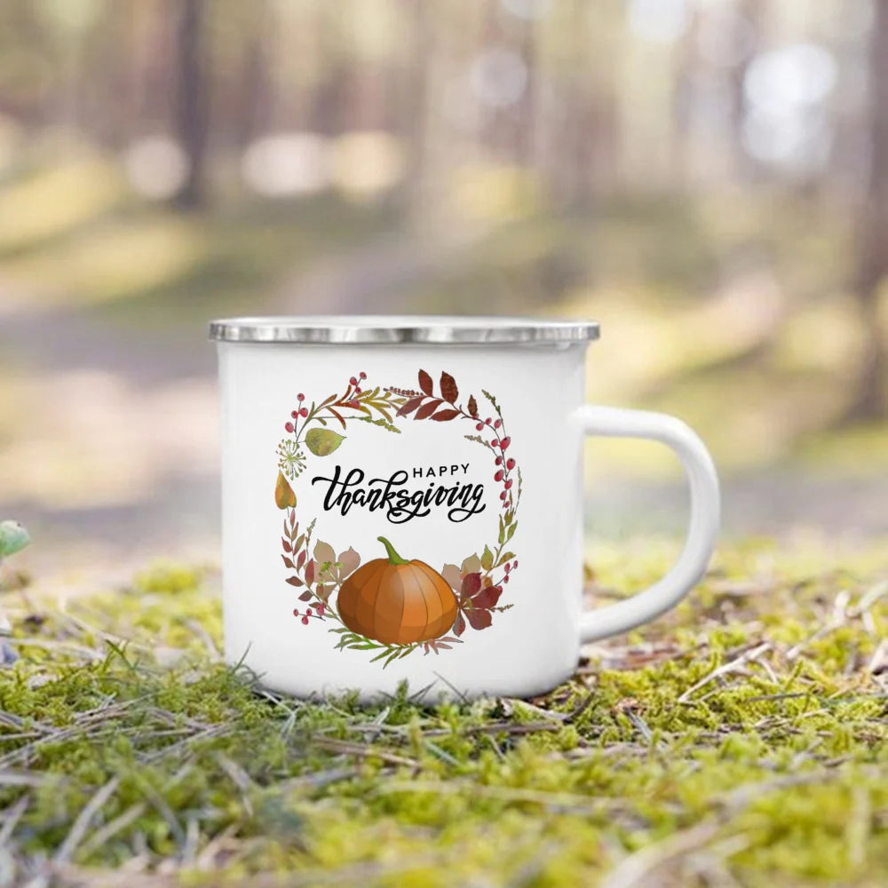 Fall Printed Enamel Coffee Mugs