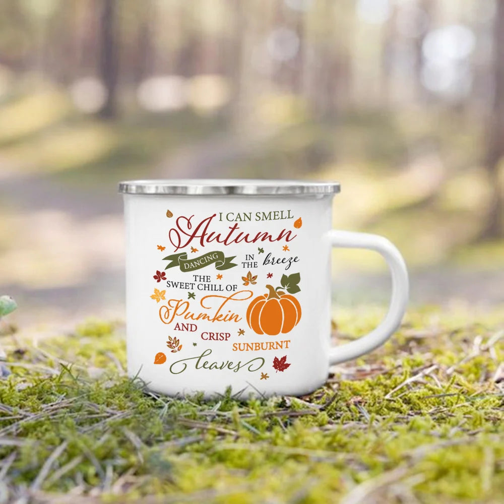 Fall Printed Enamel Coffee Mugs