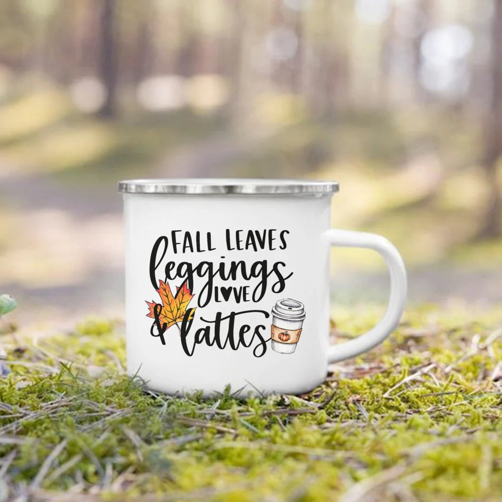 Fall Printed Enamel Coffee Mugs