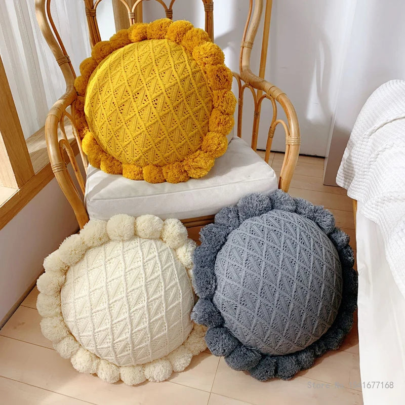 Knitted Wool Round Cushion