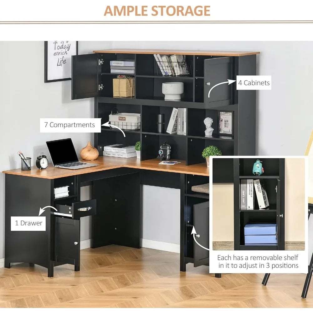 L Shaped Computer Desk with Hutch, 59