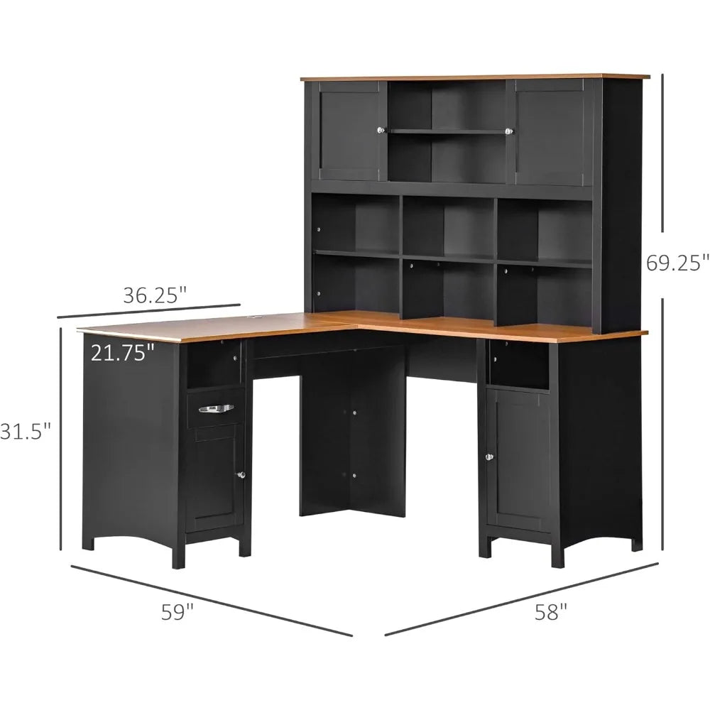 L Shaped Computer Desk with Hutch, 59