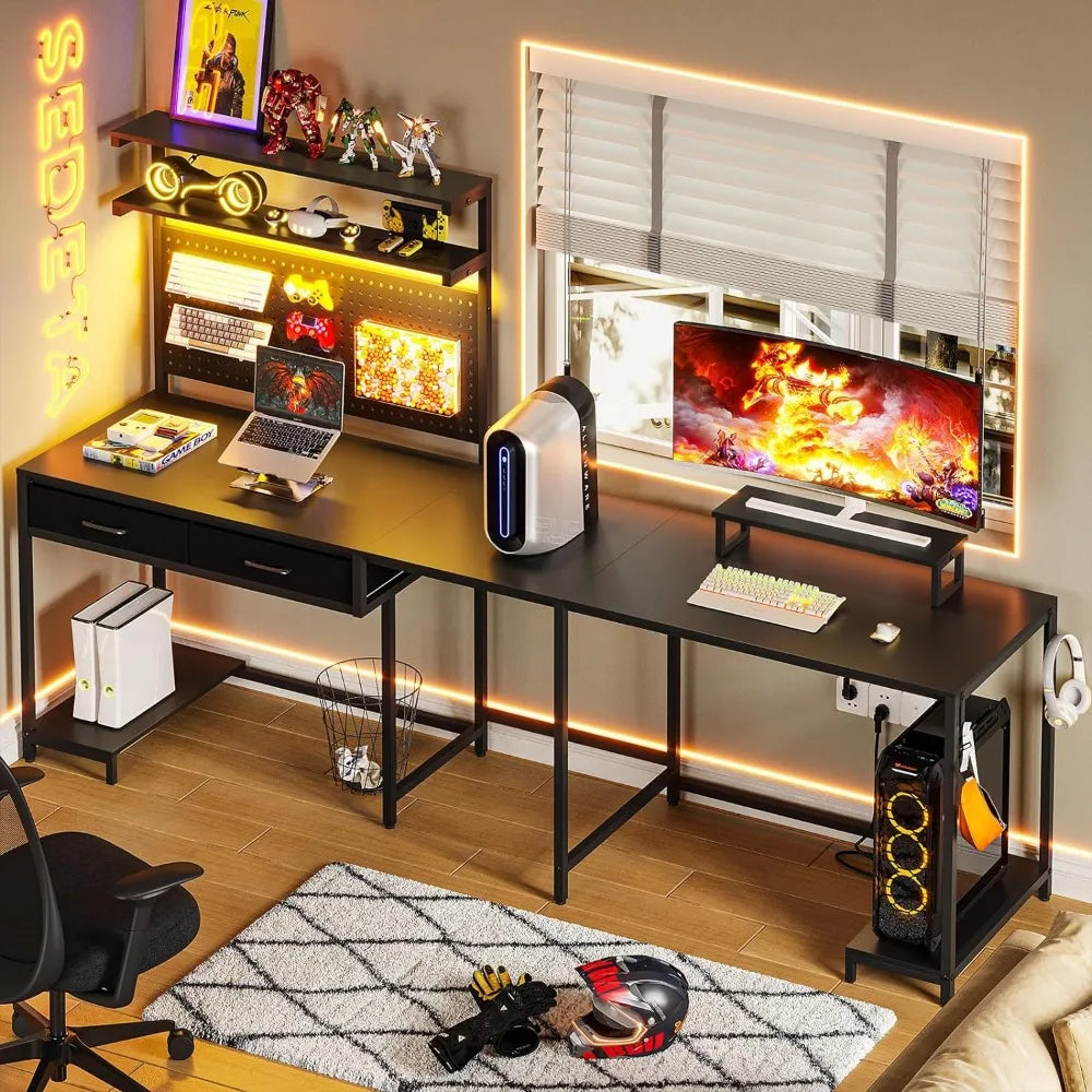 L Shaped Gaming Desk with LED Lights