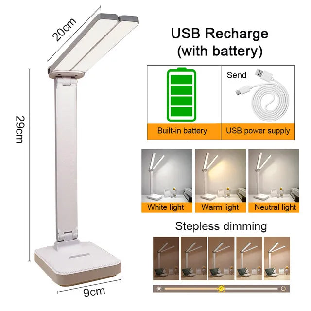 LED Desk Lamp With USB Rechargeable Table