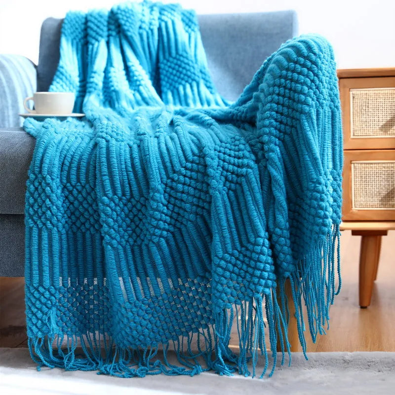 Solid Color Home Style Fringe Bean Blanket