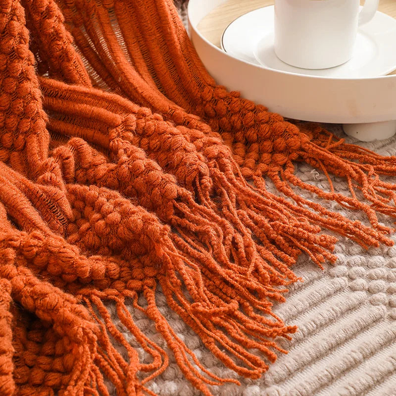 Solid Color Home Style Fringe Bean Blanket