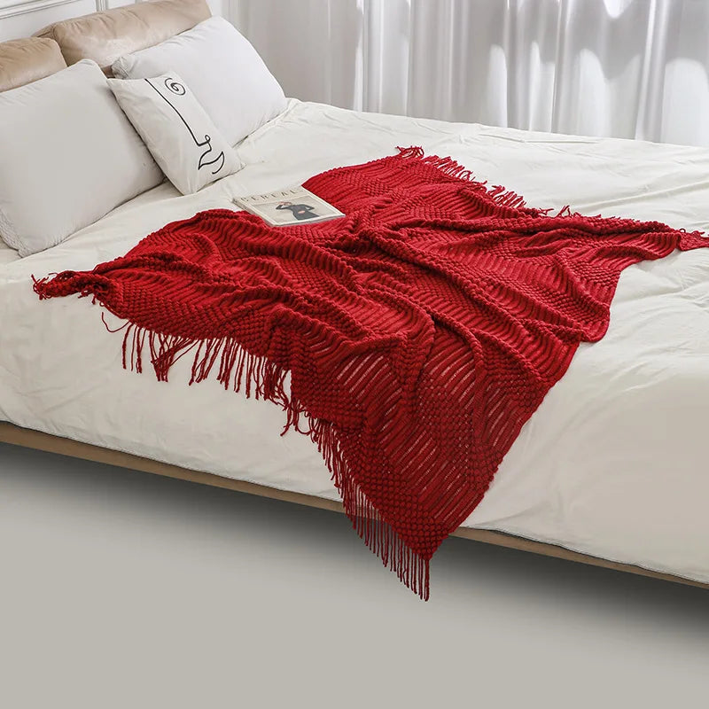 Solid Color Home Style Fringe Bean Blanket