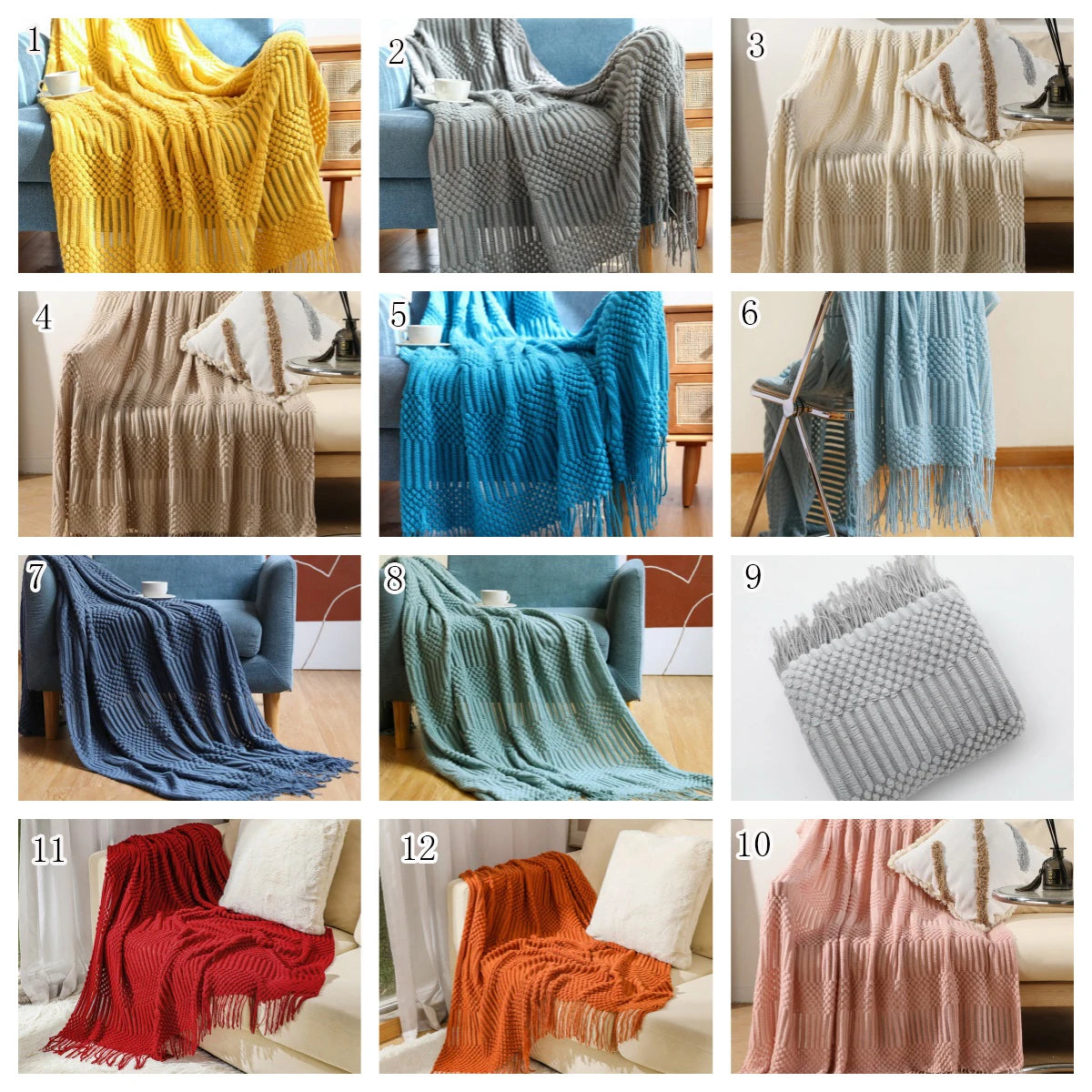 Solid Color Home Style Fringe Bean Blanket