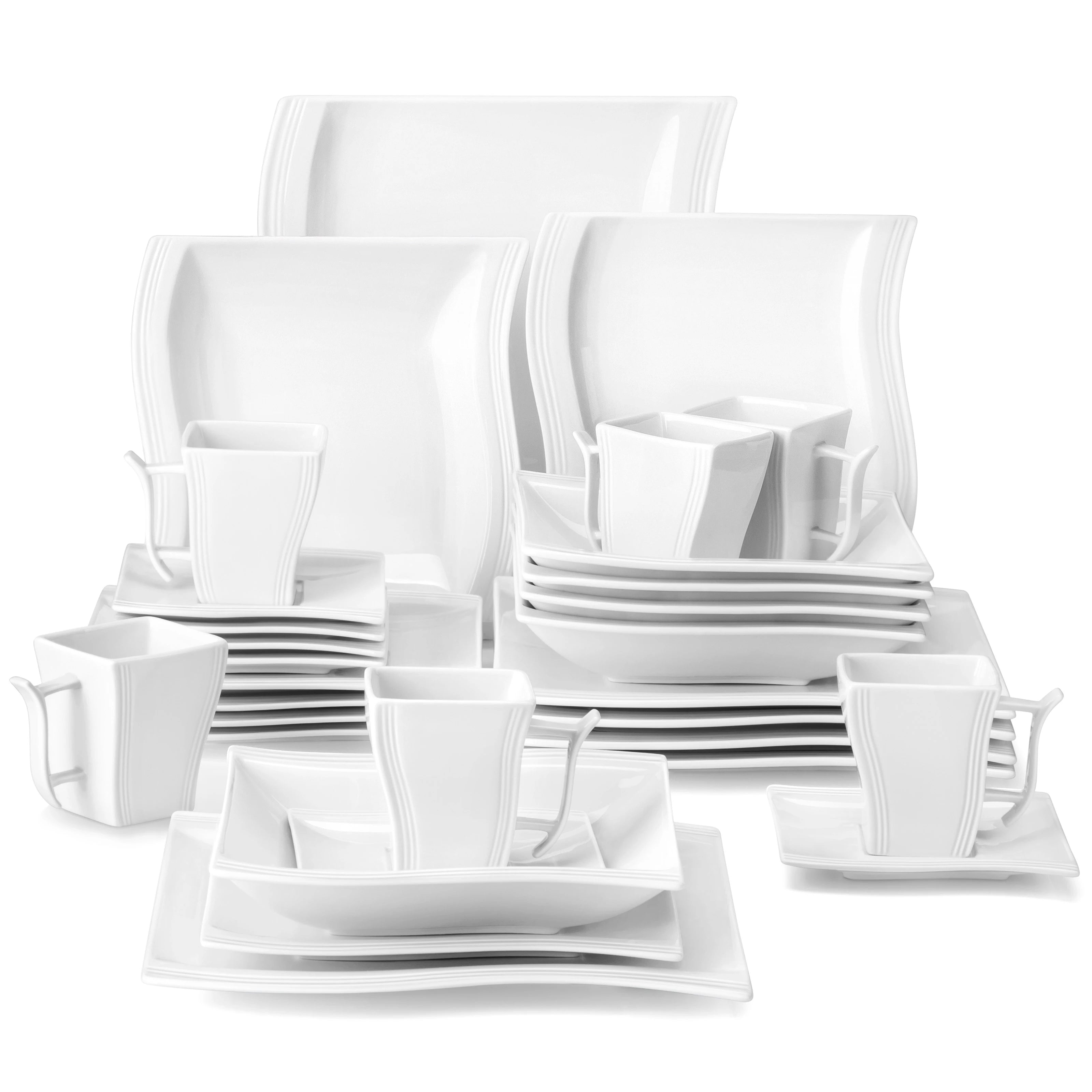 MALACASA FLORA 30/60 Piece White Porcelain Dinner Set