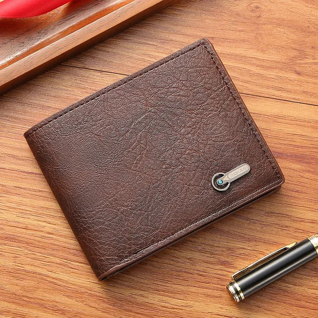 Men Short Bifold Faux Leather Wallet