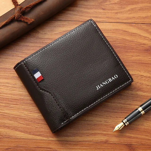 Men Short Bifold Faux Leather Wallet