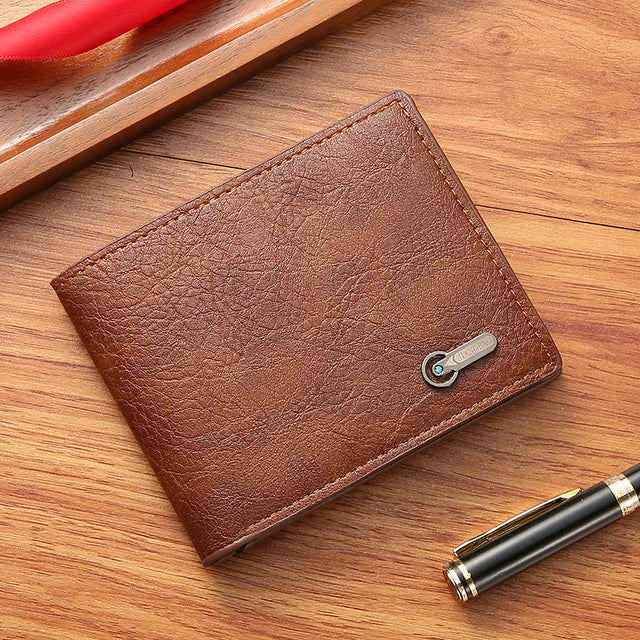 Men Short Bifold Faux Leather Wallet