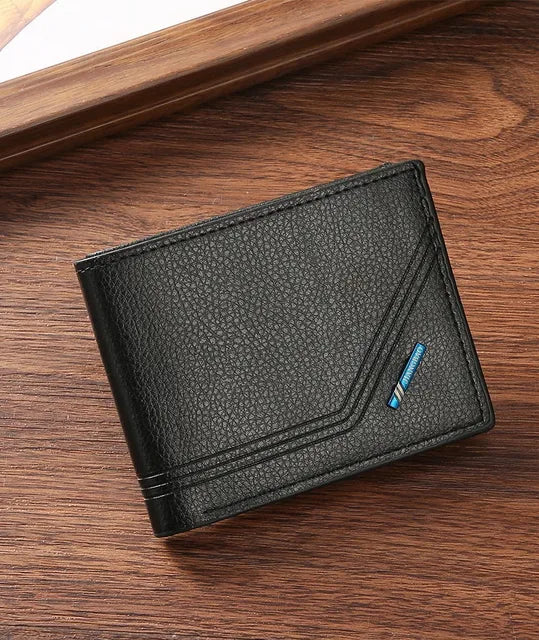 Men Short Bifold Faux Leather Wallet