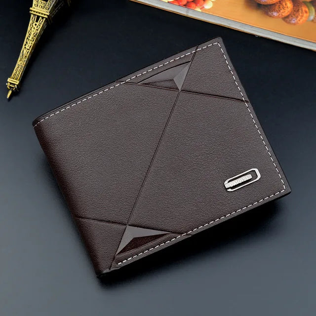 Men Short Bifold Faux Leather Wallet